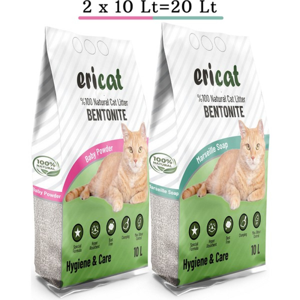 Ericat Bebek Pudralı ve Marsilya Sabunu Kokulu Kedi Kumu- 20 Litre (10L x 2AD) Evcil Hayvan Ürünleri Fiyatı