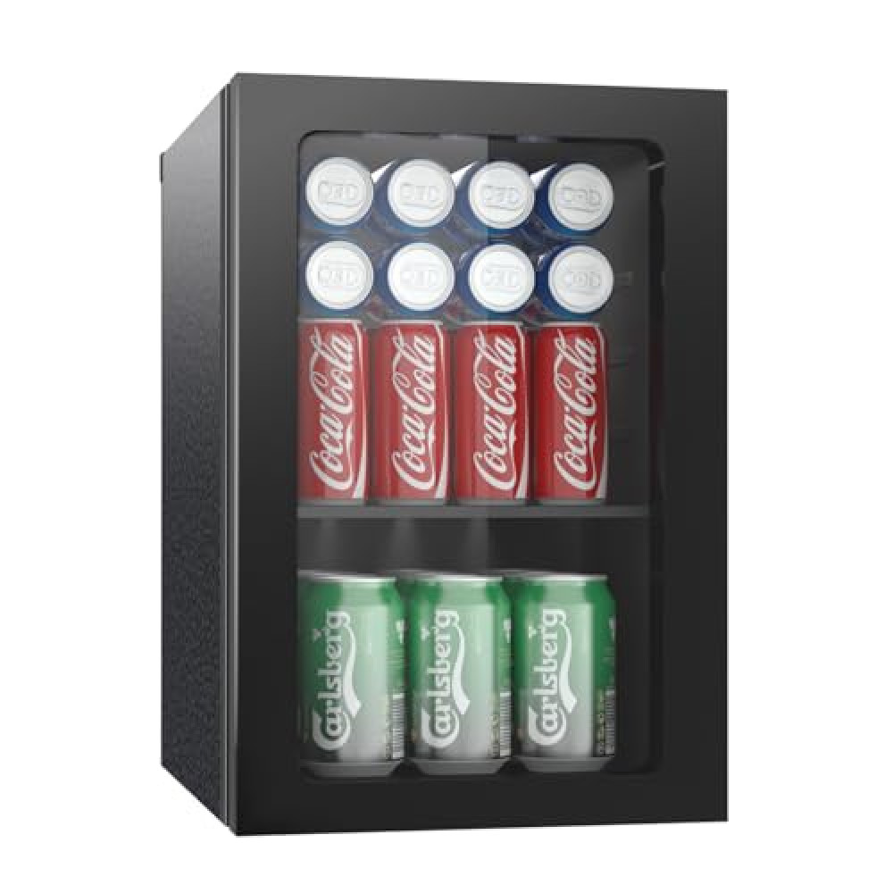 Erivess Compact Freestanding Beverage Refrigerator,20 Can/0.9 Cubic Feet Mini Fridge with Reversible Glass Front Door for Soda, Beer or Wine, Under Counter Small Refrigerator with Adjustable Shelves