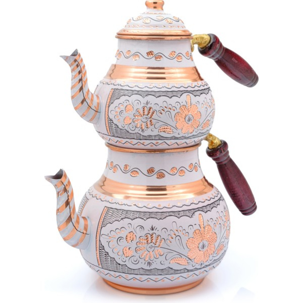 Eriza 2,85 Litre Işlemeli Ikili Kalaylı Kalın Bakır Çaydanlık, Demlik Seti, Takımı Çay / Çaydanlık Setleri Fiyatı