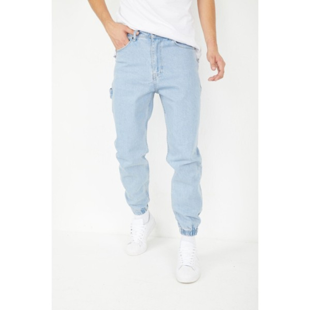 Erkek Açık Mavi Düz Paçası Lastikli Likrasız Boyfriend Kot Pantolon Erkek Jeans / Kot Pantolon Fiyatı