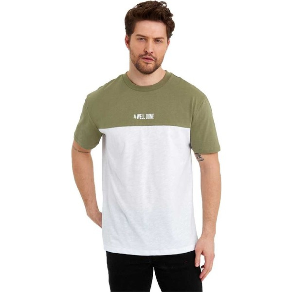 Erkek Bisiklet Yaka Blok Renkli Regular Fit Baskılı Tişört Erkek T-shirt Fiyatı
