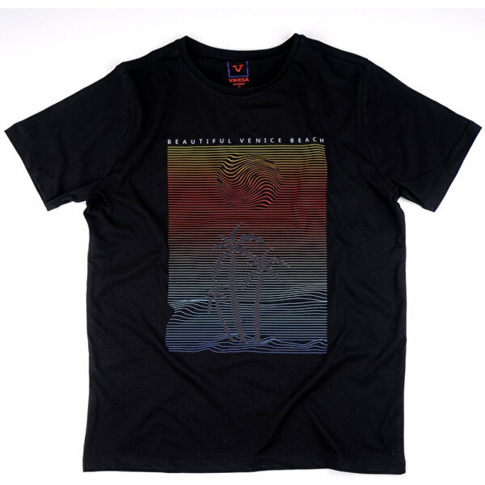 Erkek Bisiklet Yaka T-Shirt Siyah Kısa Kollu Standart Regular Kesim Orijinal Tasarım Baskılı Erkek T-shirt Fiyatı