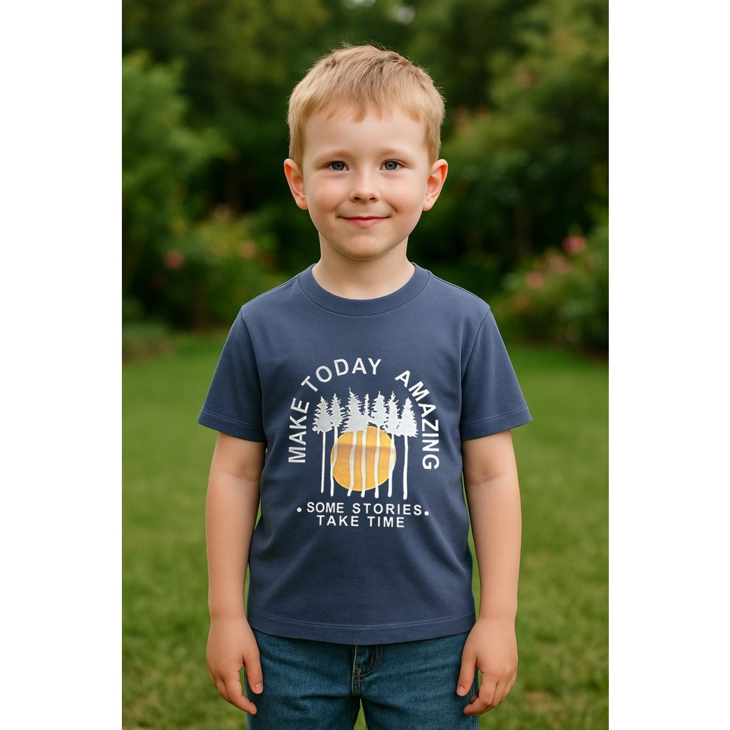 Erkek Çocuk %100 Pamuklu Baskılı Kısa Kollu Tişört - Indigo (3-4 Yaş 8-9 Yaş) Erkek Çocuk T-shirt Fiyatı