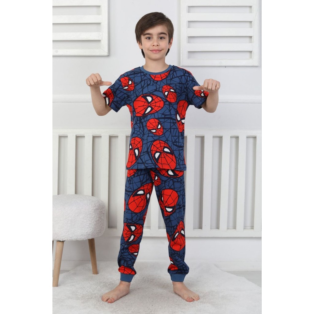 Erkek Çocuk Örümcek Adam Desenli Yazlık Pijama Takımı %100 Pamuk Süprem Penye 3-13 Yaş Diğer Fiyatı