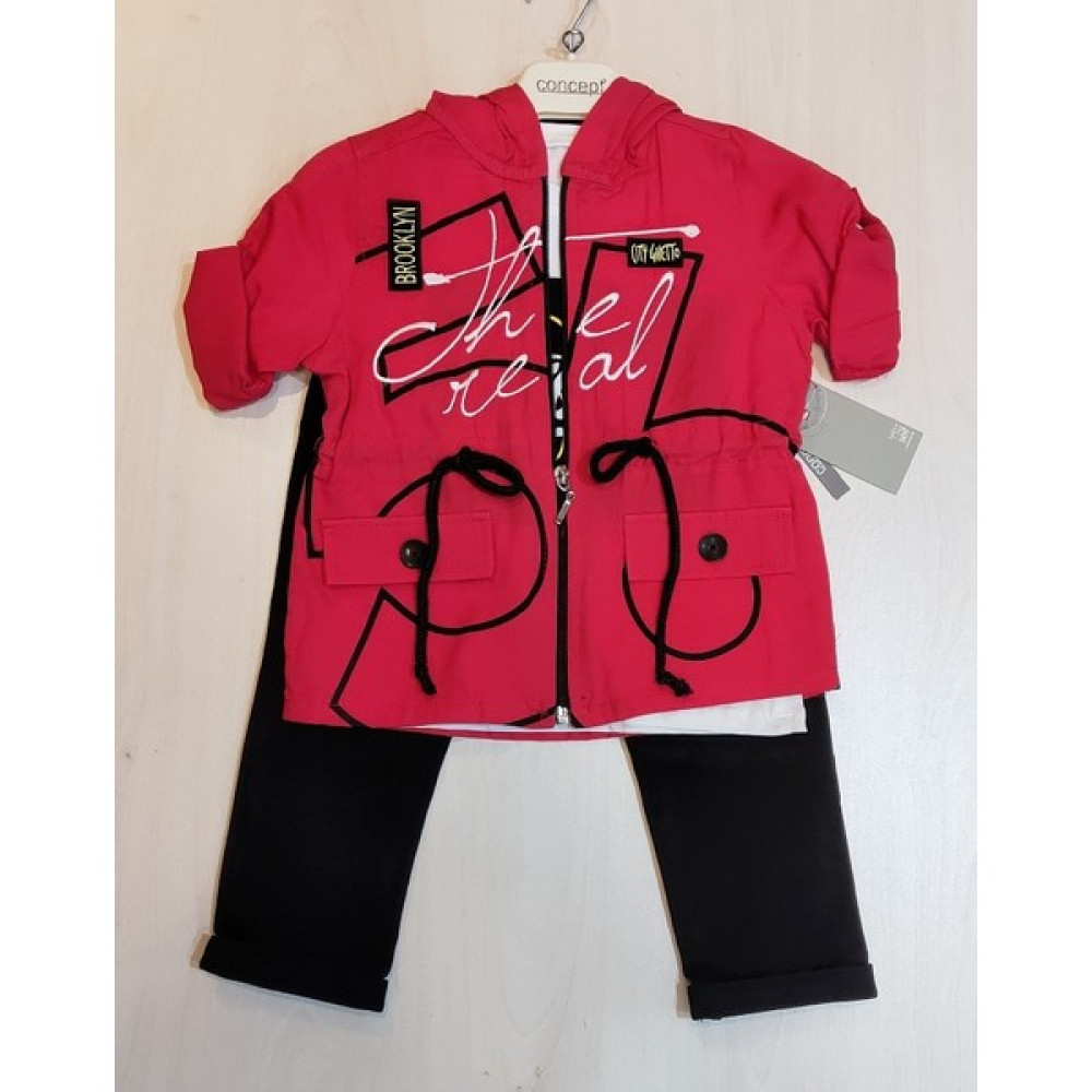 Erkek Çocuk Takım Beyaz T-Shirt ve Kot Pantolon Kırmızı Trençkot Gömlek Dahildir 3 Parça Takım Kız Çocuk Giyim Takımı Fiyatı