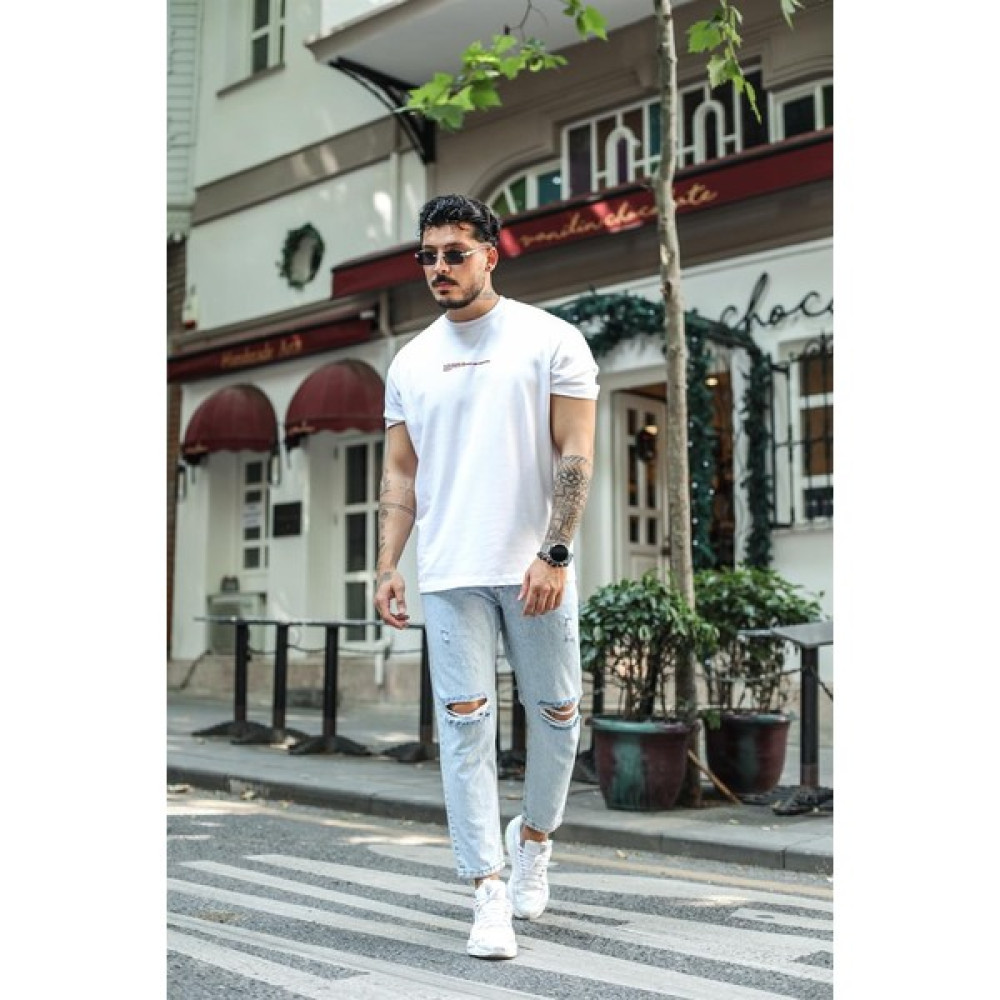 Erkek Dizi Yırtık Taşlamalı Boyfriend Jean Yıkamalı Mavi Erkek Jeans / Kot Pantolon Fiyatı