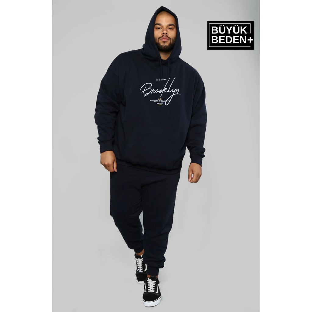 Erkek El Yazılı Brooklyn Baskılı Büyük Beden Ince Kapşonlu Swatshırt SPR25BSW58 Erkek Sweatshirt Fiyatı