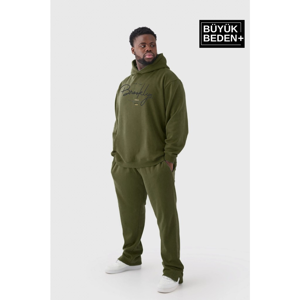 Erkek El Yazılı Brooklyn Baskılı Büyük Beden Ince Kapşonlu Swatshırt SPR25BSW58 Erkek Sweatshirt Fiyatı
