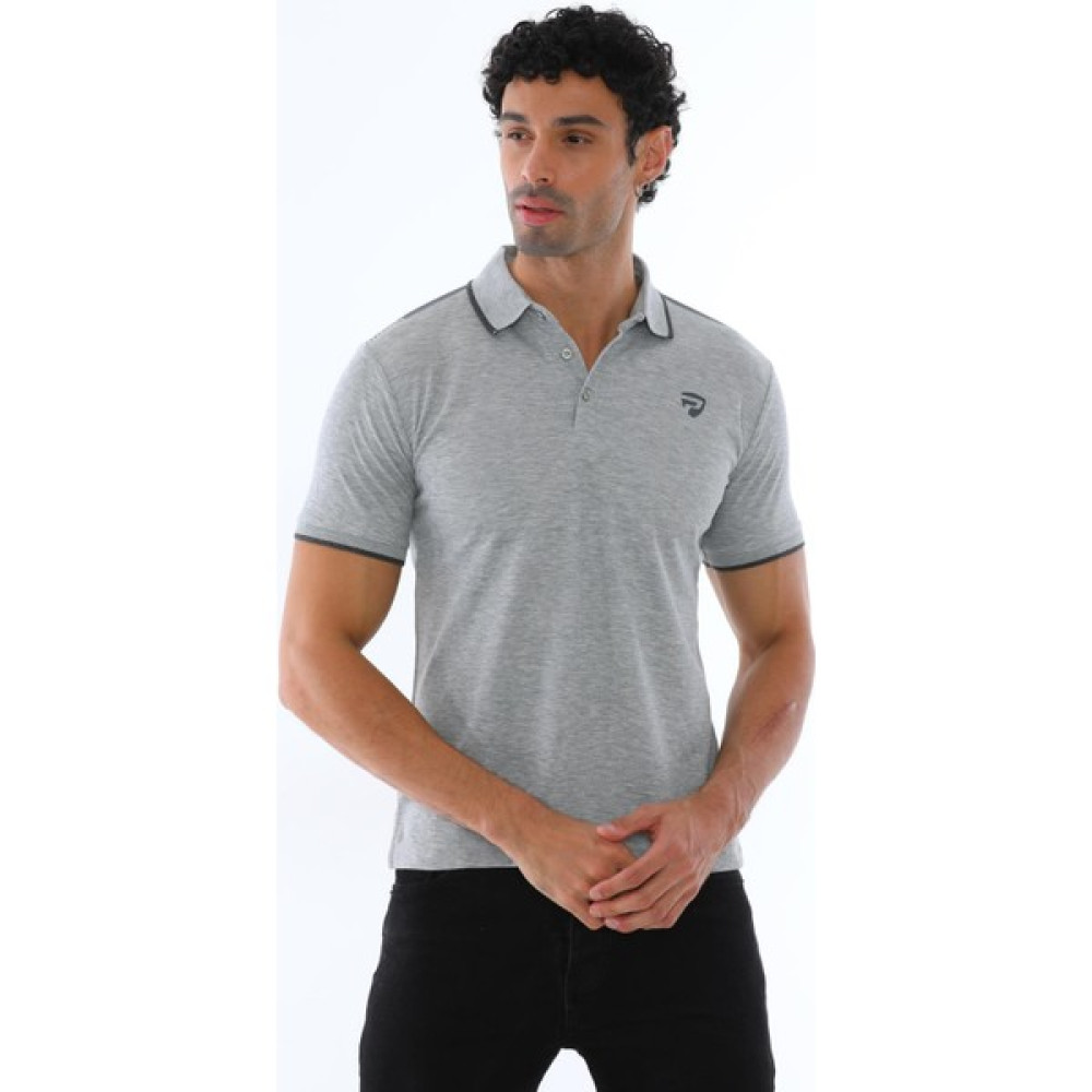 Erkek Gri Melanj Renk Amerikan Pike Kumaş, Polo Yaka Ribana Kollu Kısa Kol Tişört - 144 Erkek T-shirt Fiyatı