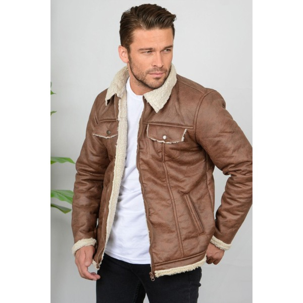 Erkek İçi Kürklü Slim Fit Premium Deri Mont Kahverengi Edw001 Erkek Mont Fiyatı