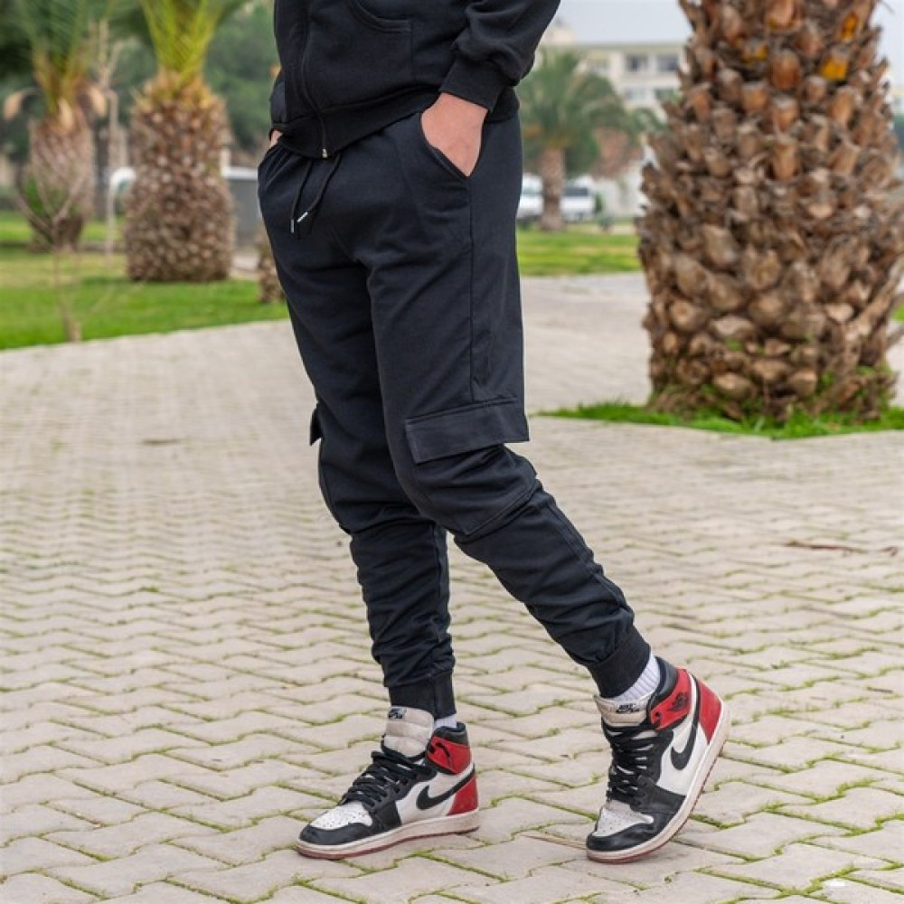 Erkek Jogger Yanları Cepli Siyah Eşofman Altı Erkek Eşofman Fiyatı