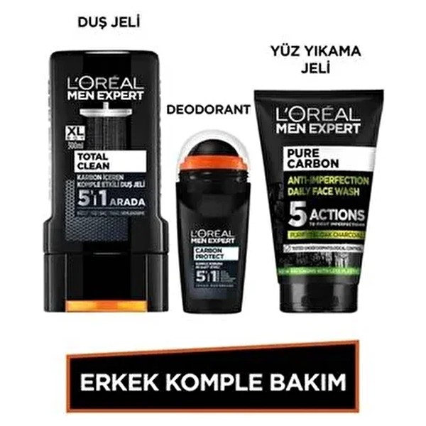Erkek Komple Bakım Seti Kömürlü Yüz Yıkama Jeli 100ML + Total Clean Duş Jeli 300 Ml+ Roll On - 300 ml Deodorantlar Fiyatı