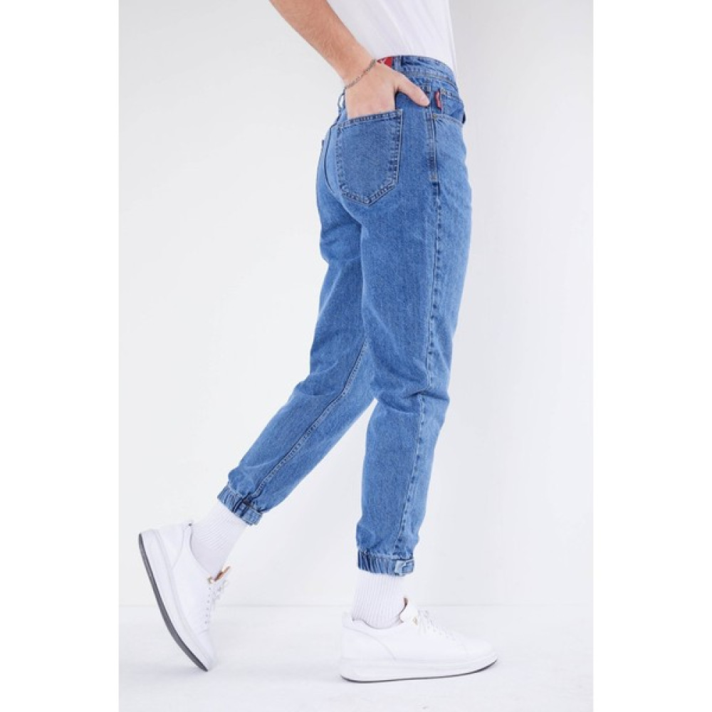 Erkek Koyu Mavi Düz Paçası Lastikli Likrasız Boyfriend Kot Pantolon Erkek Jeans / Kot Pantolon Fiyatı