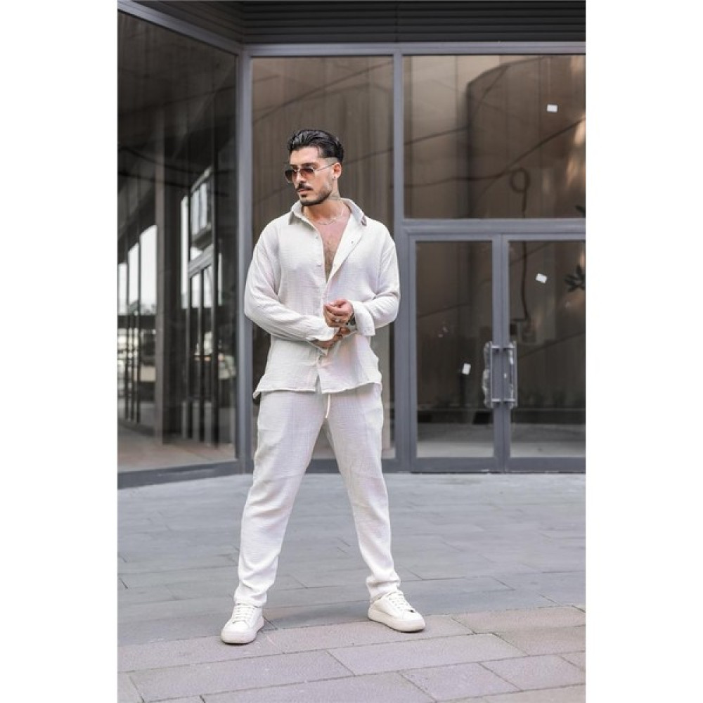 Erkek Müslin Kumaş Baggy Pantolon Kırık Beyaz Erkek Pantolon Fiyatı