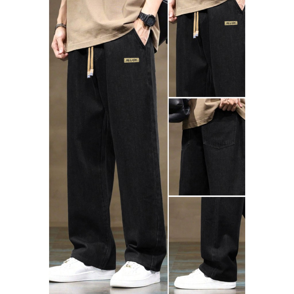 Erkek Siyah Baggy Beli Lastikli Likralı Düz Paça Bol Kesim Rahat Denim Jean Pantolon RF0480 Giyim & İç Giyim Fiyatı