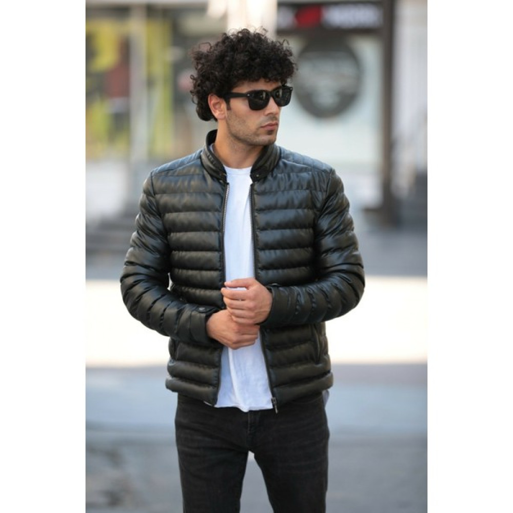 Erkek Siyah Iç Cepli Slim Fit Içi Kürklü Su Geçirmez Şişme Deri Ceket & Mont Erkek Mont Fiyatı