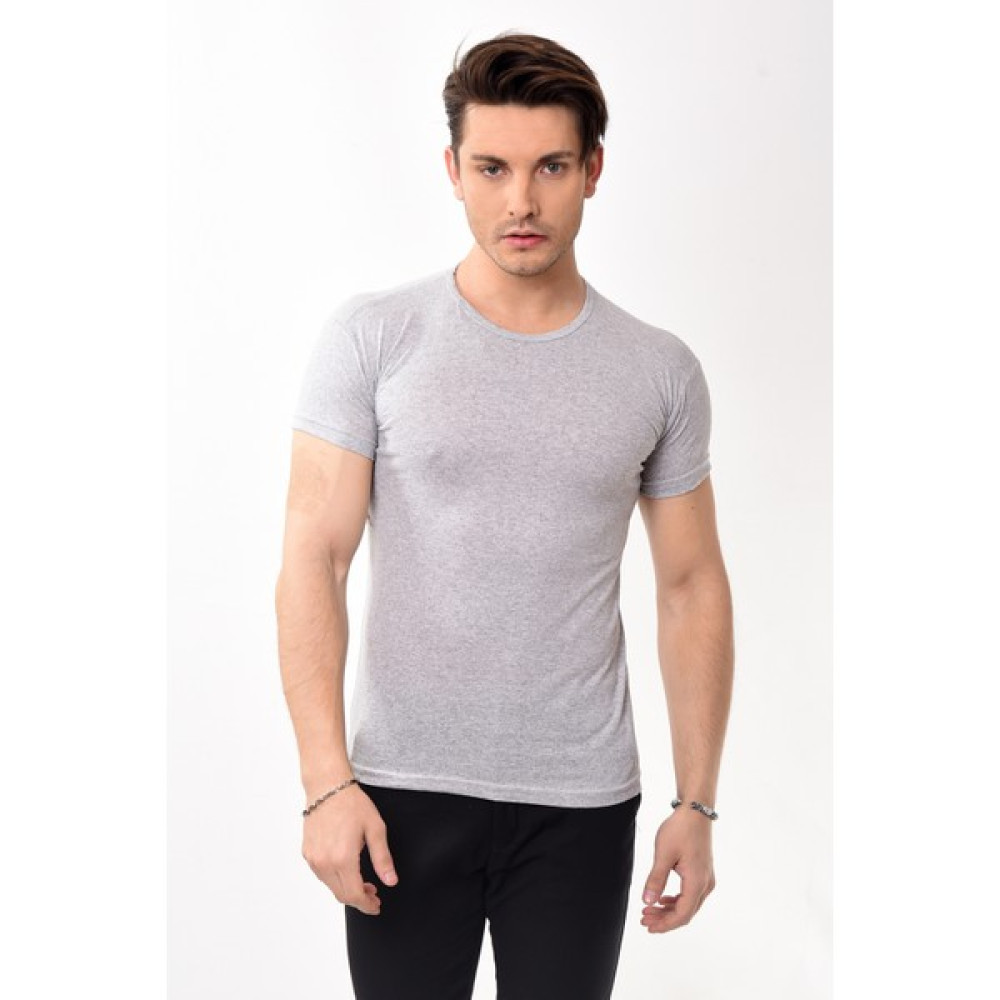 Erkek Slim Fit Basic Bisiklet Yaka Kısa Kollu T-Shirt Tişört Gri Erkek T-shirt Fiyatı
