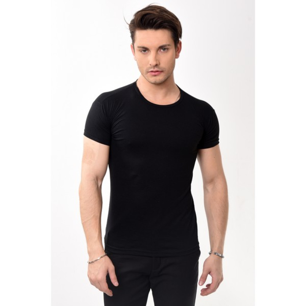 Erkek Slim Fit Basic Bisiklet Yaka Kısa Kollu T-Shirt Tişört Siyah Erkek T-shirt Fiyatı
