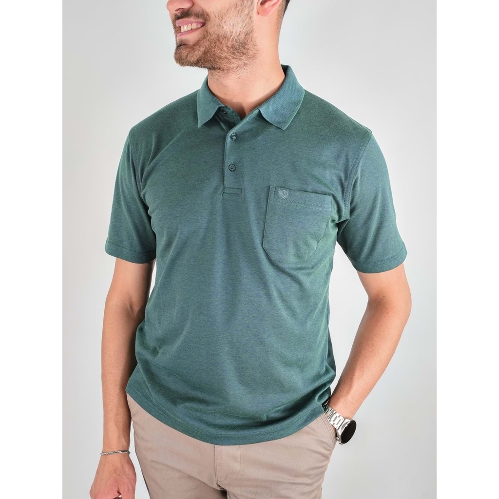 Erkek Yakalı Cepli Penye Yeşil Baba Tshirt Erkek T-shirt Fiyatı