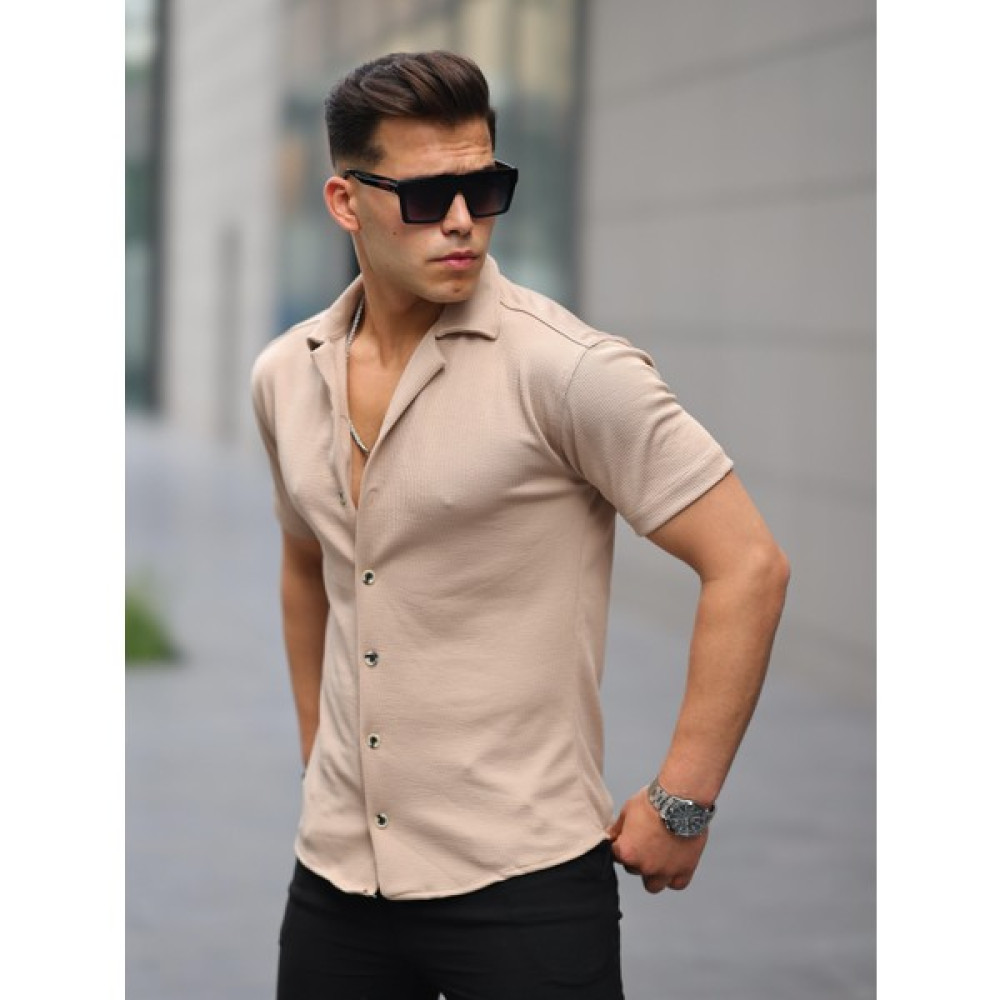 Erkek Yazlık Likralı Slim Fit Gömlek Yaka Kısa Kollu Gömlek Erkek Gömlek Fiyatı