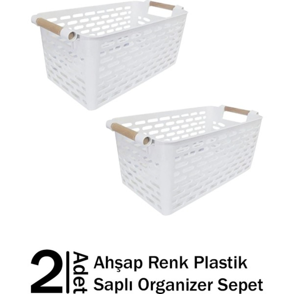 Erkugo 2 Adet Ahşap Renk Plastik Saplı Organizer Sepet, Düzenleyici - Diğer - Beyaz Sepet Fiyatı