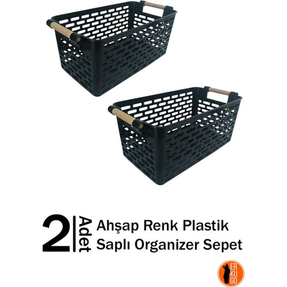 Erkugo 2 Adet Ahşap Renk Plastik Saplı Organizer Sepet, Düzenleyici - Diğer - Siyah Sepet Fiyatı