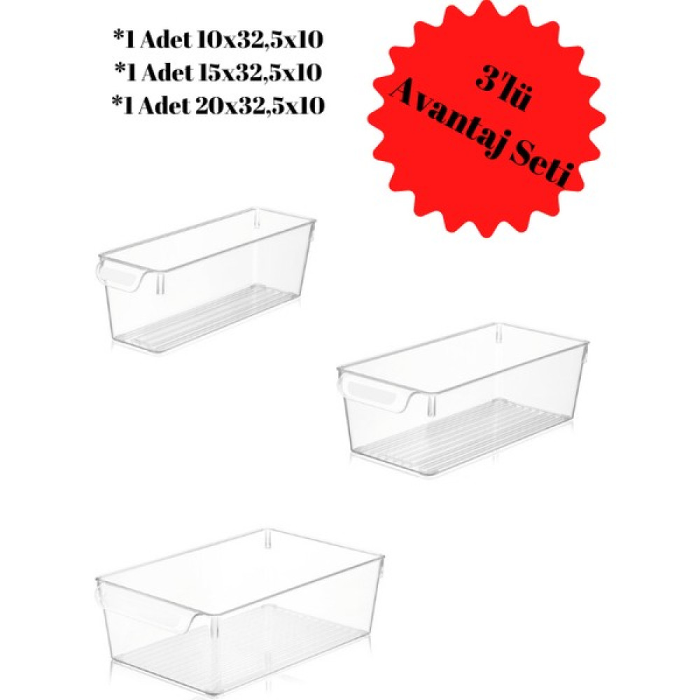 Erkugo 3'lü Set Buzdolabı & Dolap Içi Düzenleyici, Organizer Kutu (10X32.5X10, 15X32.5X10, 20X32,5X10) Saklama Kapları Fiyatı