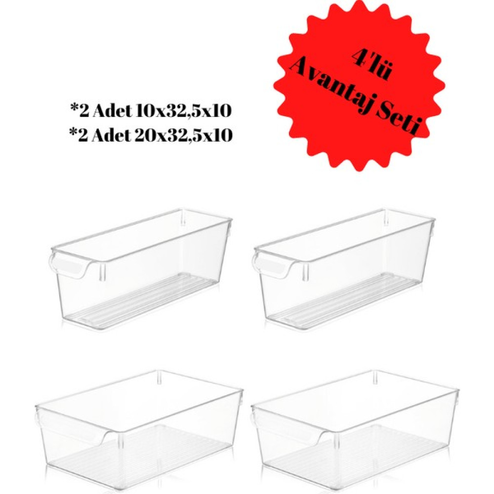 Erkugo 4'lü Set Buzdolabı & Dolap Içi Düzenleyici, Organizer Kutu (2 Adet 10X32,5X10 ve 2 Adet 20X32.5X10) Saklama Kapları Fiyatı
