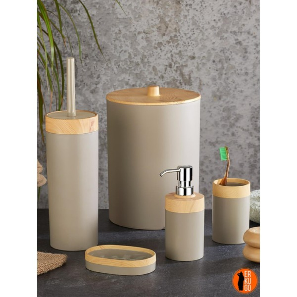 Erkugo 5'li Banyo Seti Bambu Görünümlü, Çöp Kovası, Sabunluk, Tuvalet Fırçası, Diş Fırçası Kabı - Bej Banyo Aksesuarları Fiyatı