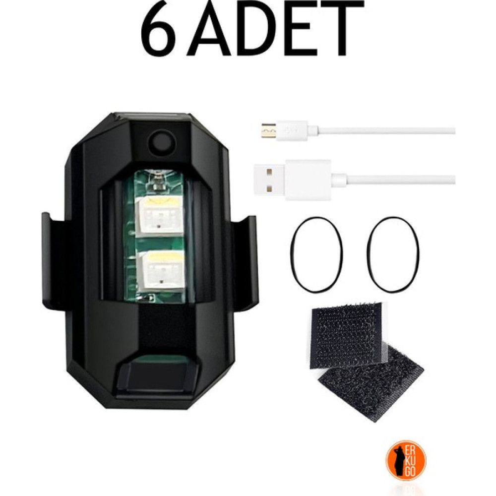 Erkugo 6 Adet Şarjlı Mini LED Işık/motor Çakar Led/drone Işığı/anti Çarpışma Uyarı Işığı Motorsiklet Lambaları Fiyatı