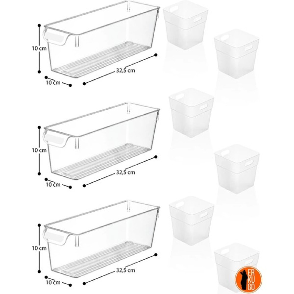 Erkugo 9'lu Buzdolabı & Dolap Içi Düzenleyici, Organizer Kutu (3 Adet 10X32,5X10, 6 Adet Mini Kutu) Saklama Kapları Fiyatı