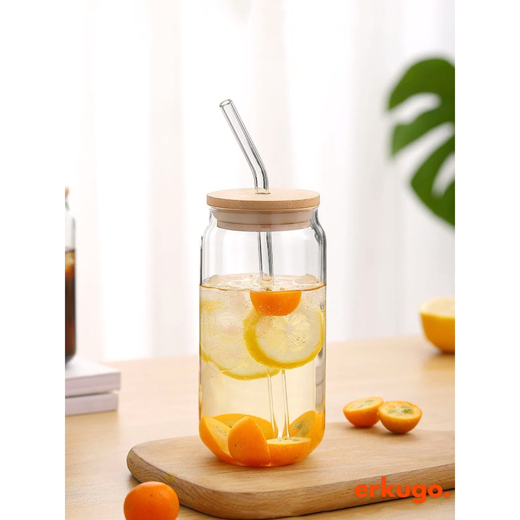 Erkugo Bambu Kapaklı Pipetli Borosilikat Sunum Bardağı - Kahve Bardağı - Isı Dayanıklı Bardak - 600 ml Coollime Fincan / Bardak / Kahve Takımı Fiyatı