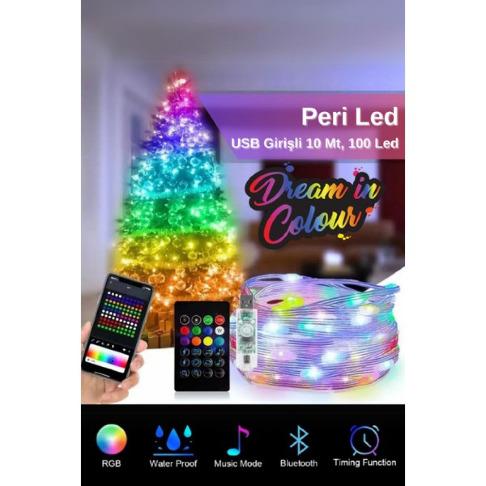 Erkugo Rgb Peri Led, 10 Metre, 100 Led, USB Girişli, WS2812B Animasyonlu, Telefon Kontrollü, Kumandalı LED - 10 m Led Aydınlatmalar Fiyatı