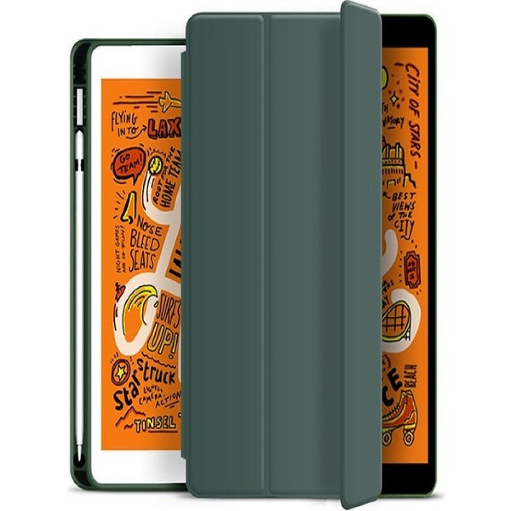 Ermer Apple ipad 7. Nesil 10.2 Kalem Bölmeli Yatay ve Dikey Kapaklı Tablet Kılıfı Uyku Modu Silikon - KALEMLİ SİLİKON - Haki Tablet Kılıfı Fiyatı