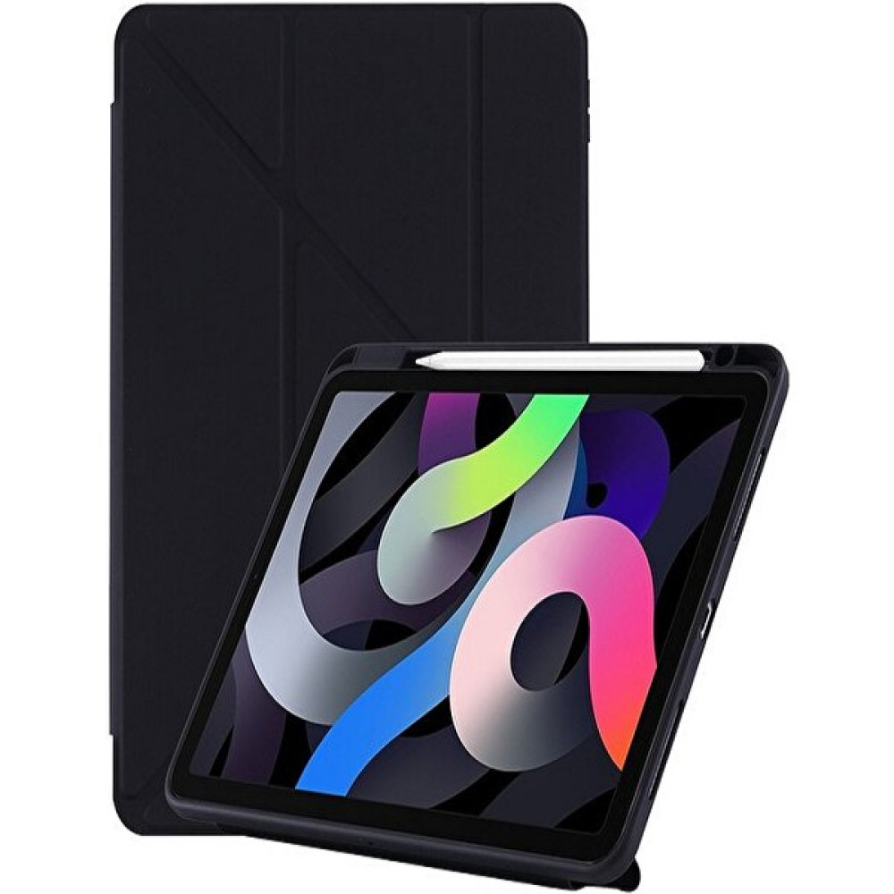 Ermer Apple ipad Pro 2021 12.9 Kalem Bölmeli Trifolding Kapaklı Tablet Kılıfı Uyku Modu Silikon Yumuşak - KALEMLİ TRİFOLDİNG - Siyah Tablet Kılıfı Fiyatı