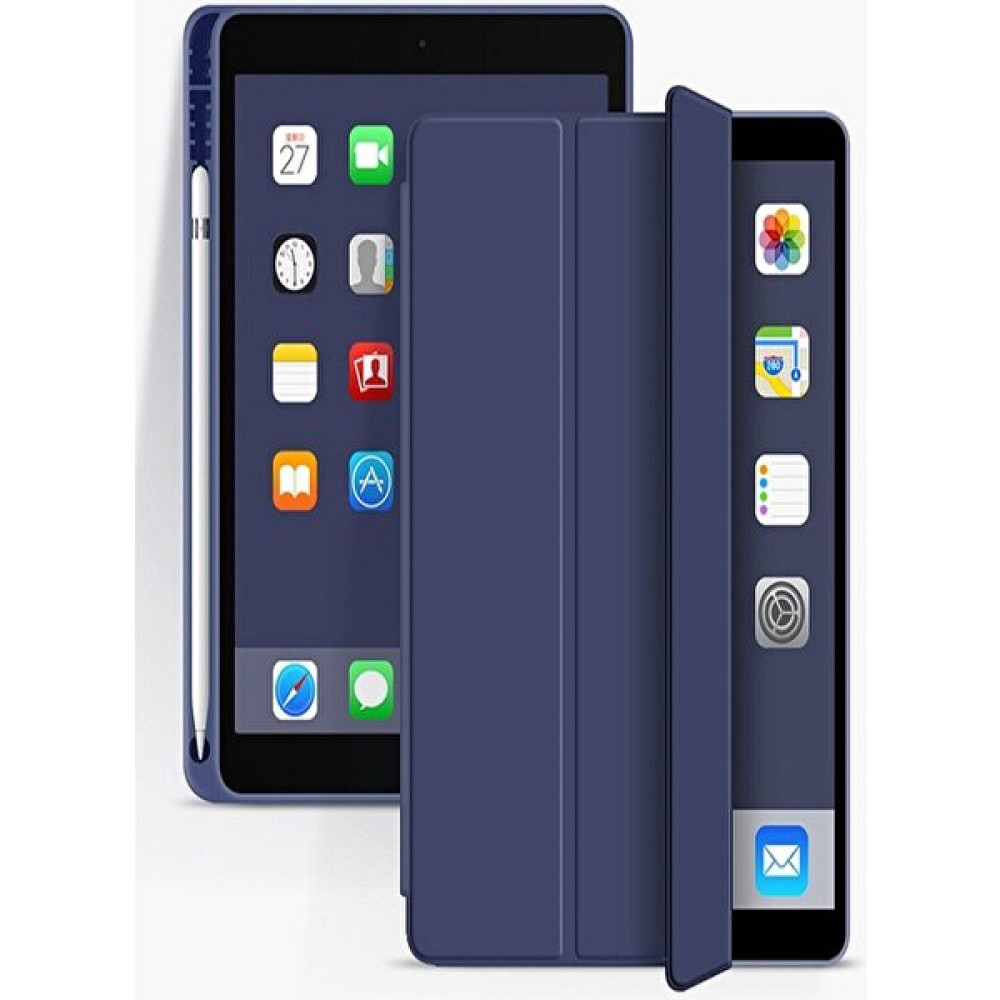 Ermer Apple ipad Pro 2021 12.9 Kalem Bölmeli Yatay ve Dikey Kapaklı Tablet Kılıfı Uyku Modu Silikon - KALEMLİ SİLİKON - Lacivert Tablet Kılıfı Fiyatı