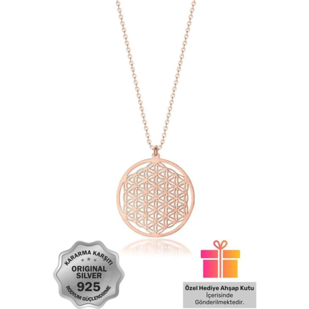 ERN Silver Hediye Kutulu Rose Kaplama Yaşam Çiçeği Kolyesi 925 Ayar Gümüş Kolye Sevgiliye Hediyelik Zarif Kolye Gümüş Kolye Fiyatı