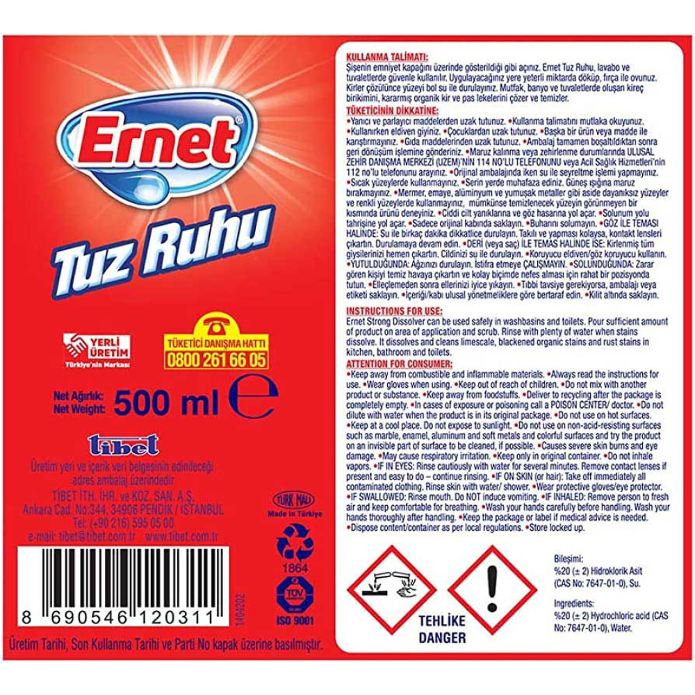 Ernet Tuz Ruhu 500 ml Süper Likit