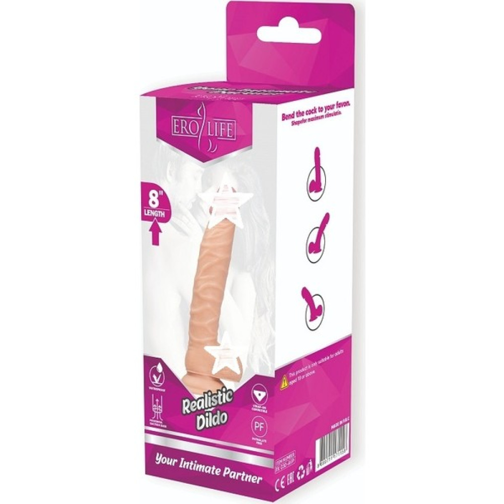 Erolife 20 cm Boyunda Ten Dokusu Gerçekçi Yumuşak Realistik Vantuzlu Dildo Penis Oto Boyaları Fiyatı