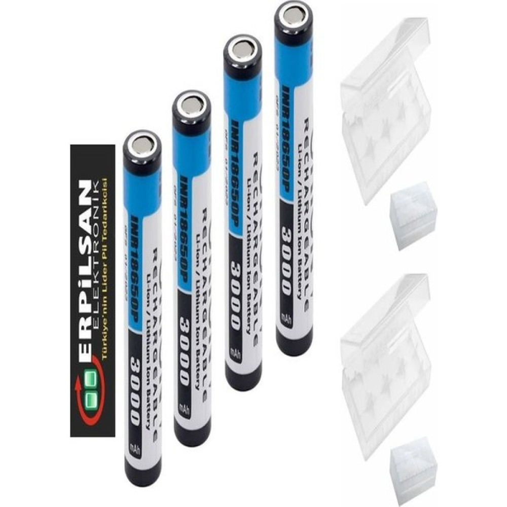 Erpilsan Orion 18650P 3.7V 3000MAH 10C Şarj Edilebilir Li-Ion Pil - Anlık 30A / 4 Adet Pil + 2 Adet Pil Kutusu Diğer Fiyatı