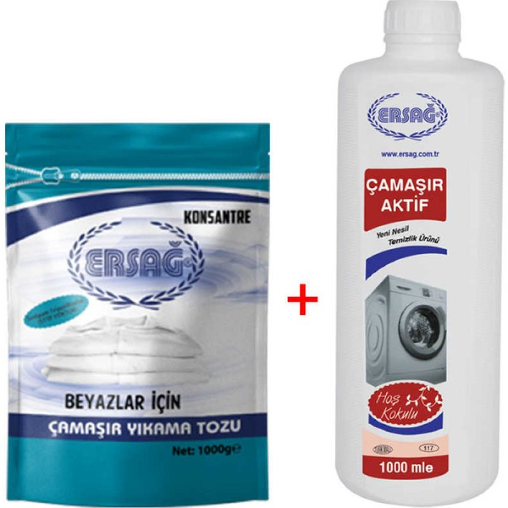 Ersağ Beyaz Çamaşır Yıkama Tozu 1000 gr + Çamaşır Aktif 1000 ml - 2 kg Çamaşır Deterjanı Fiyatı