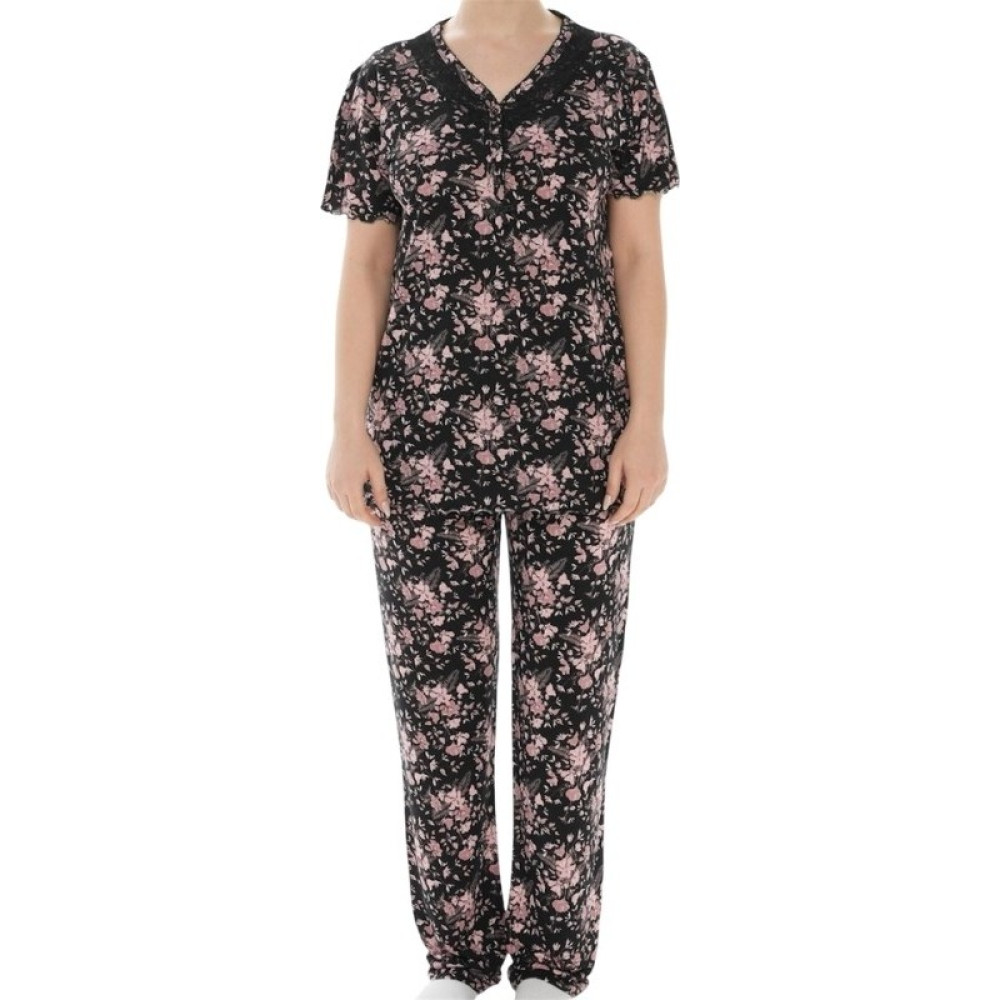 Erse Kadın Desenli Bambu Pamuk Yazlık Kısa Kol Pijama Takımı-Geniş Kesim Anne Kalıp Kadın Pijama Fiyatı