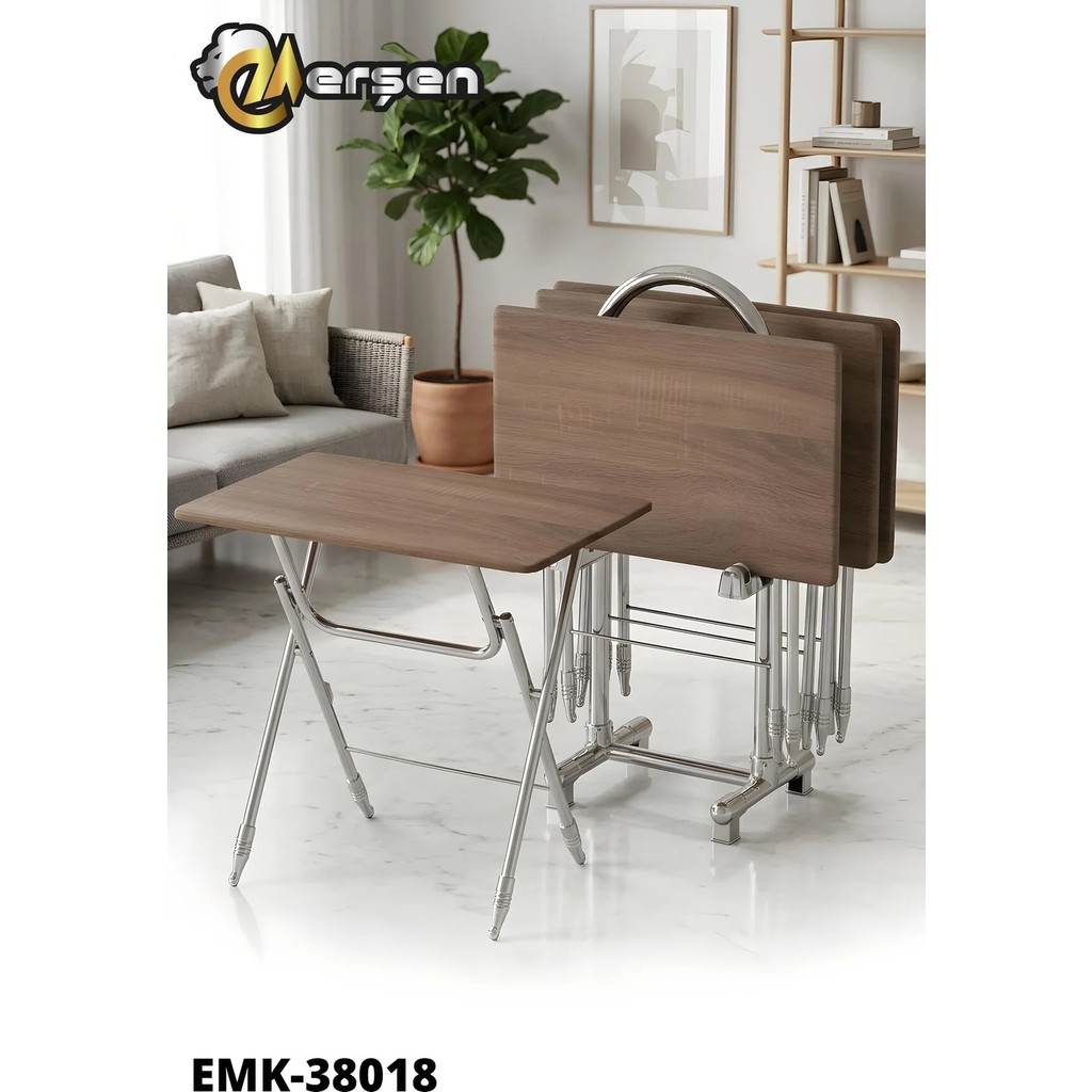 Erşen Eranş Serisi 4'lü Katlanır MDF Mebran Doğal Meşe Desen Çanta Zigon Sehpa Metal Ayak Krom Kaplama - Açık Atlantik Çam Desen Gri Yan Sehpa Fiyatı