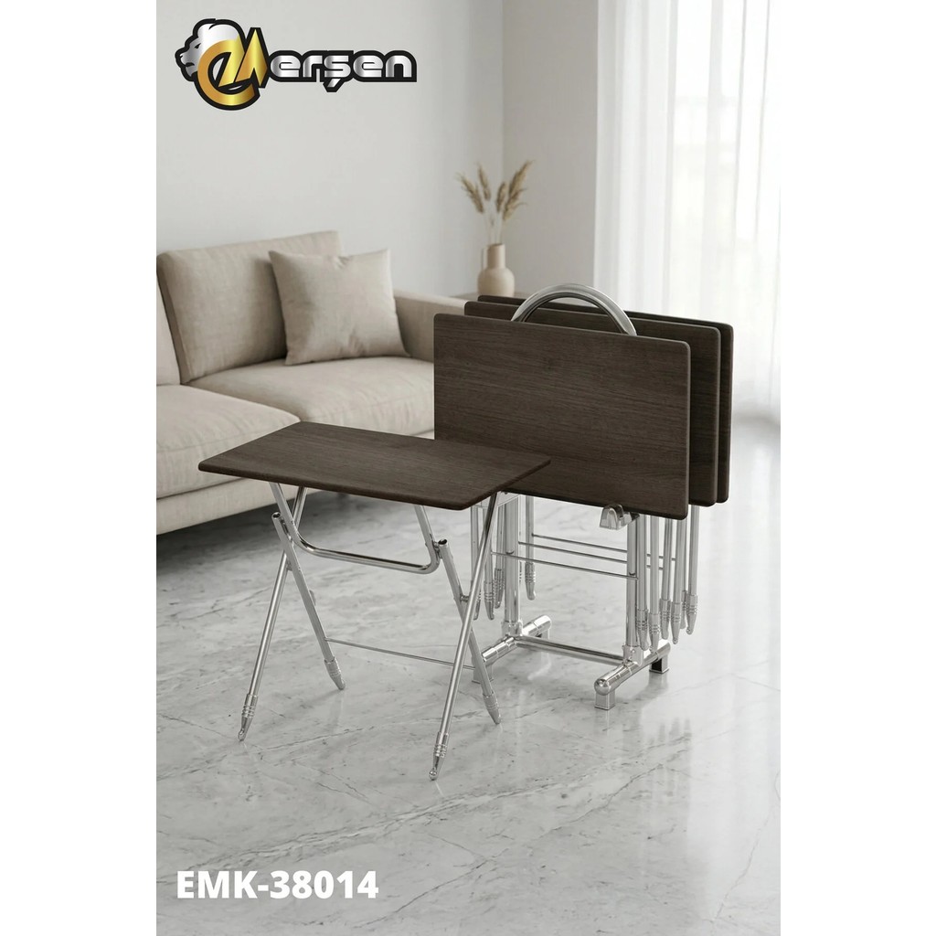 Erşen Eranş Serisi 4'lü Katlanır MDF Mebran Koyu Ahşap Desen Çanta Zigon Sehpa Metal Ayak Krom Kaplama - Koyu Barok Desen Krom Ayak Gri Yan Sehpa Fiyatı