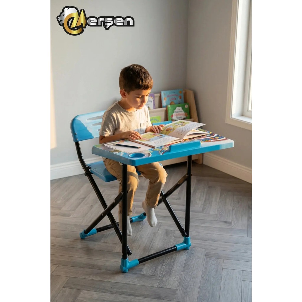 Erşen Katlanabilir Çocuk Ders Çalışma Masası Pembe Renk Masa ve Sandalyesi – Aktivite Boyama Masası - 45x45x73 - Mavi Standart Sandalye Fiyatı