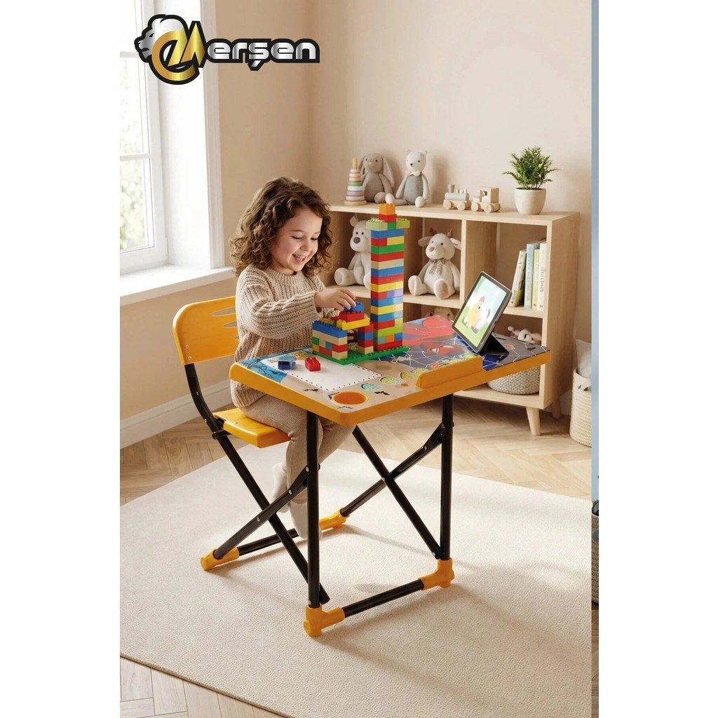 Erşen Katlanabilir Çocuk Ders Çalışma Masası Sarı Renk Masa ve Sandalyesi – Aktivite Boyama Masası - 45x45x73 Standart Sandalye Fiyatı