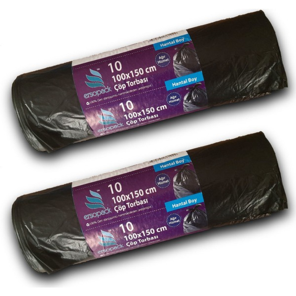 Ersopack Endüstriyel 100 x 150 cm Çöp Torbası 10 x 2 Adet Hantal Boy Çöp Poşeti Siyah Çöp Poşetleri Fiyatı