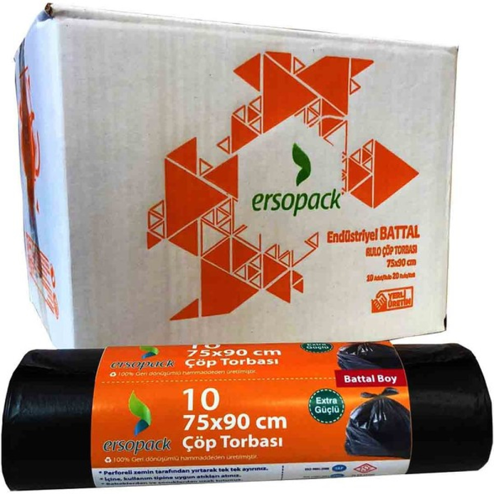 Ersopack Endüstriyel 75 x 90 cm Çöp Torbası Battal Boy Çöp Poşeti 1 Koli 20 Rulo Çöp Poşetleri Fiyatı