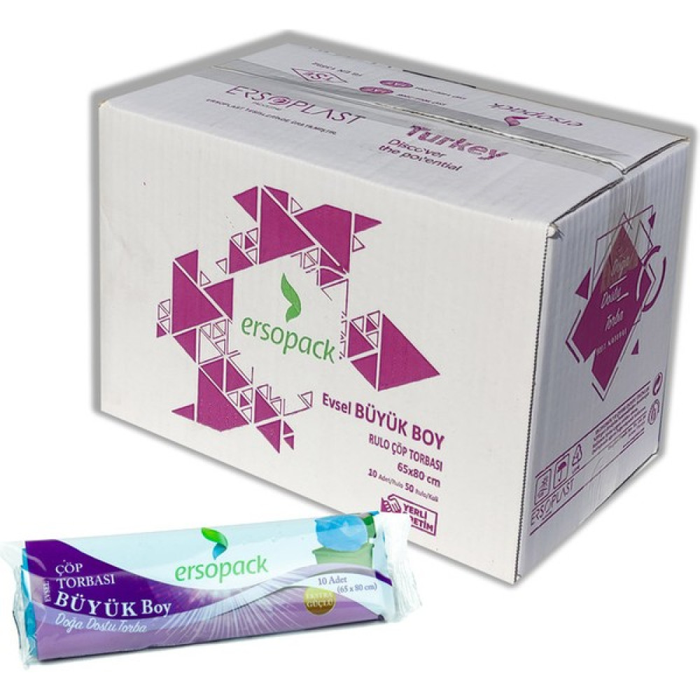 Ersopack Evsel Büyük Boy Çöp Torbası 65 x 80 cm 50 Rulo 500'lü Çöp Poşeti Çöp Poşetleri Fiyatı