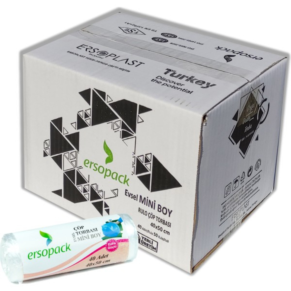 Ersopack Evsel Mini Boy Çöp Torbası 40 x 50 cm 50 Rulo 2000'LI Çöp Poşeti Çöp Poşetleri Fiyatı